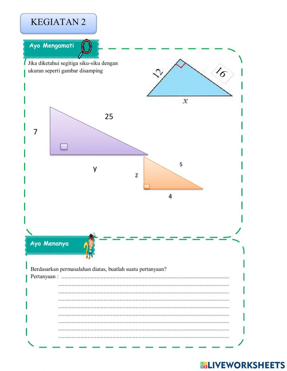 Menemukan teorema phytagoras dan menghitung salah satu panjang sisi jika diketahui panjang 2 sisi