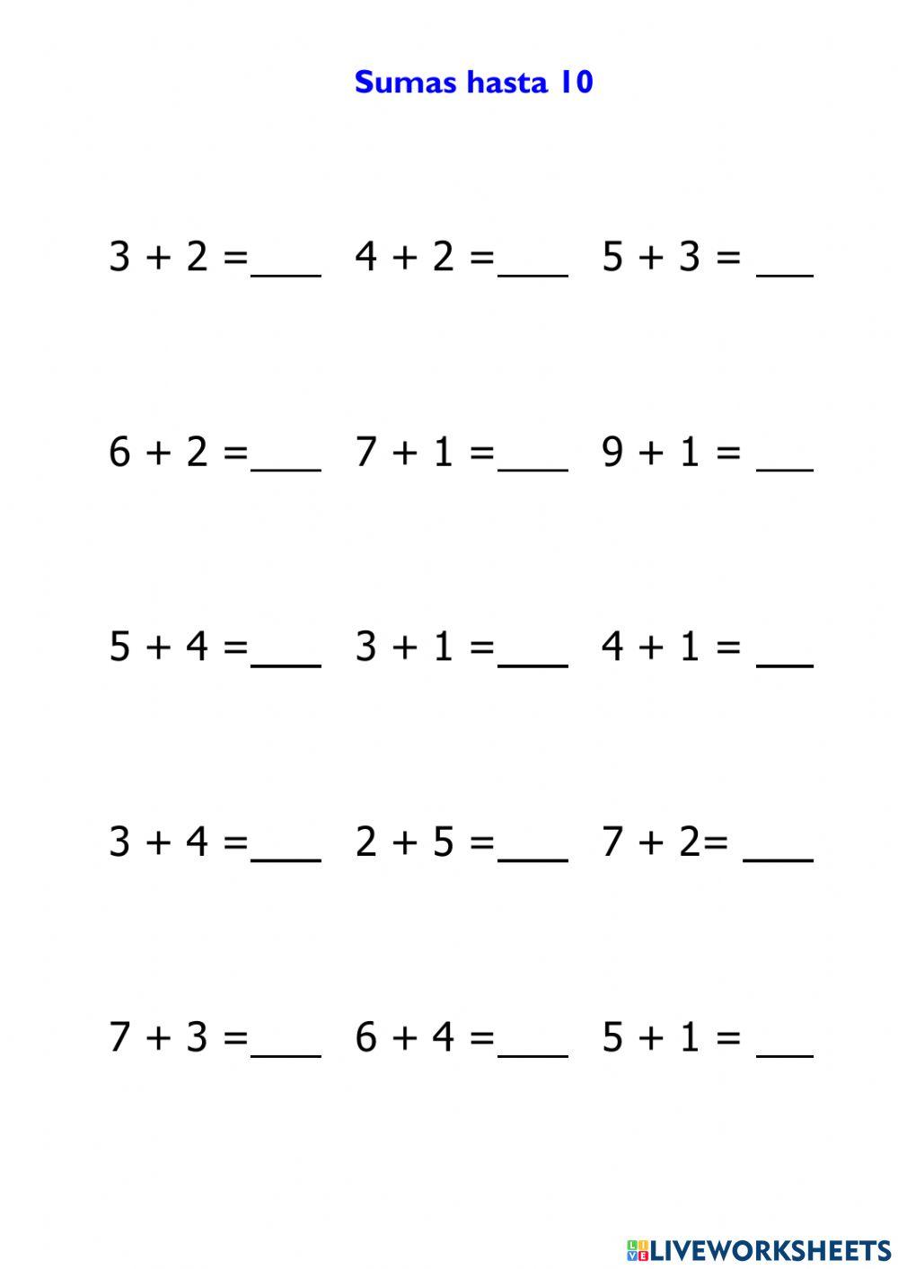 Sumas y restas en horizontal