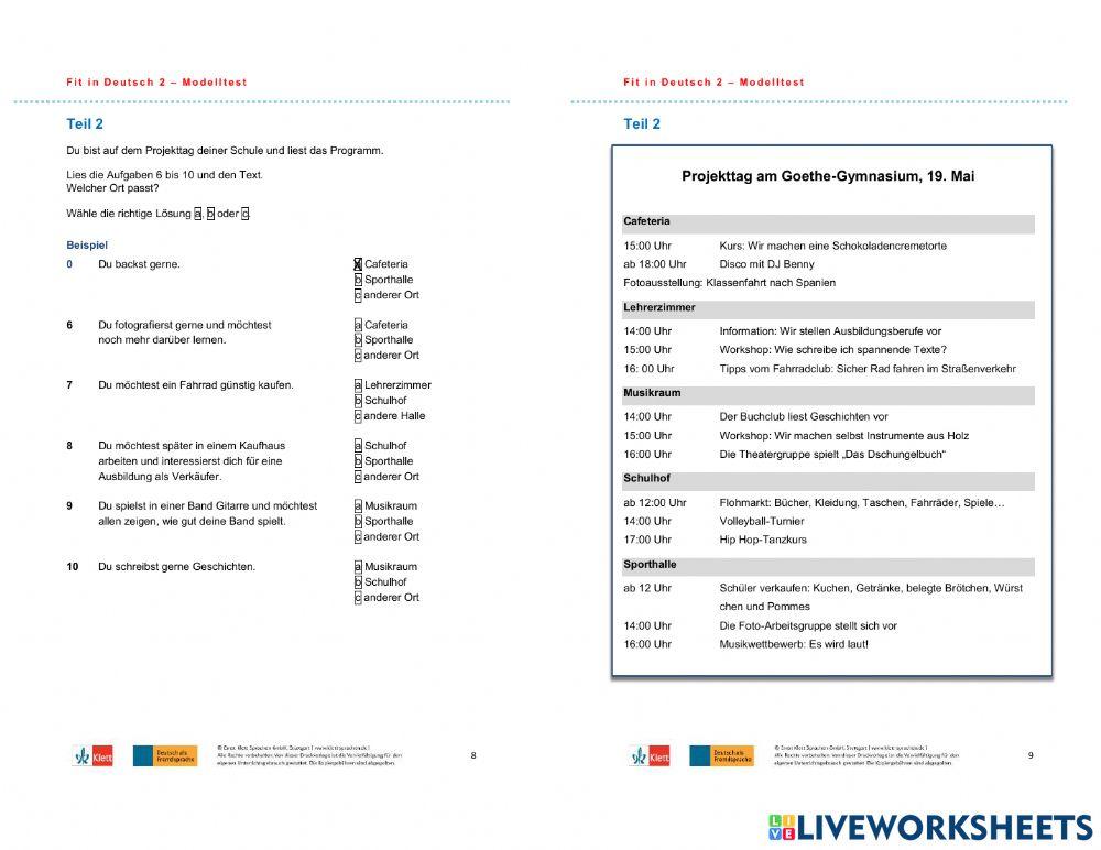 Test A2.1 Leseverstehen