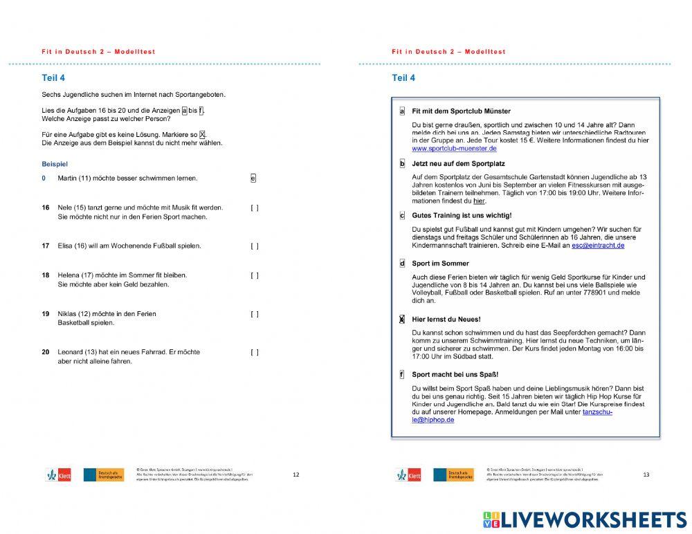Test A2.1 Leseverstehen