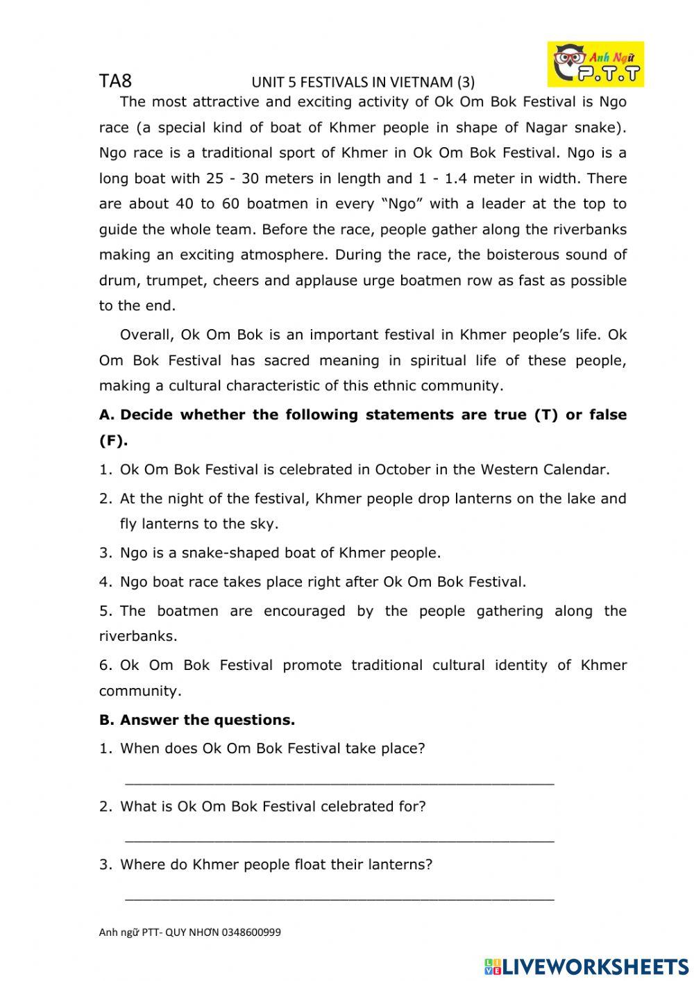 Ta8 unit 5- festivals in vietnam p3