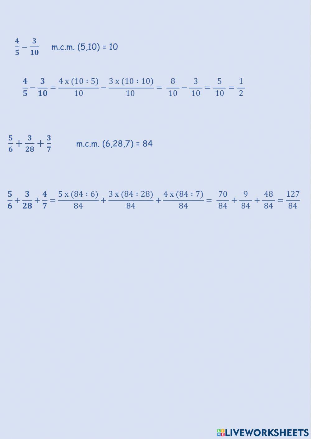 Sumar y restar fracciones con distinto denominador