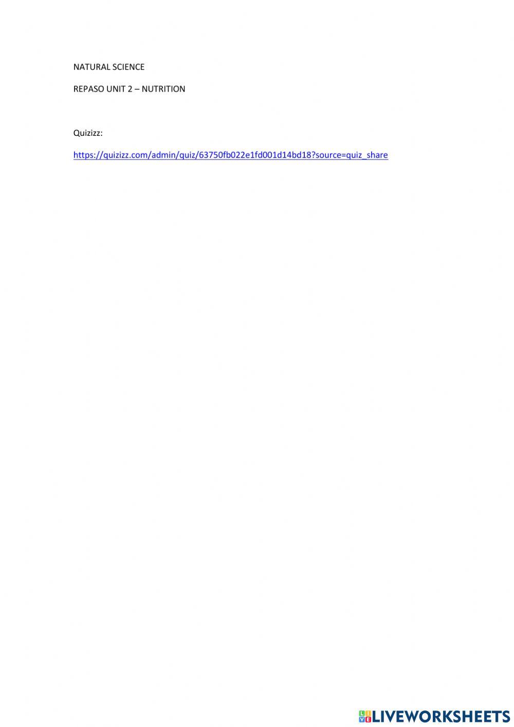 Repaso quizizz Natural U- Nutrition