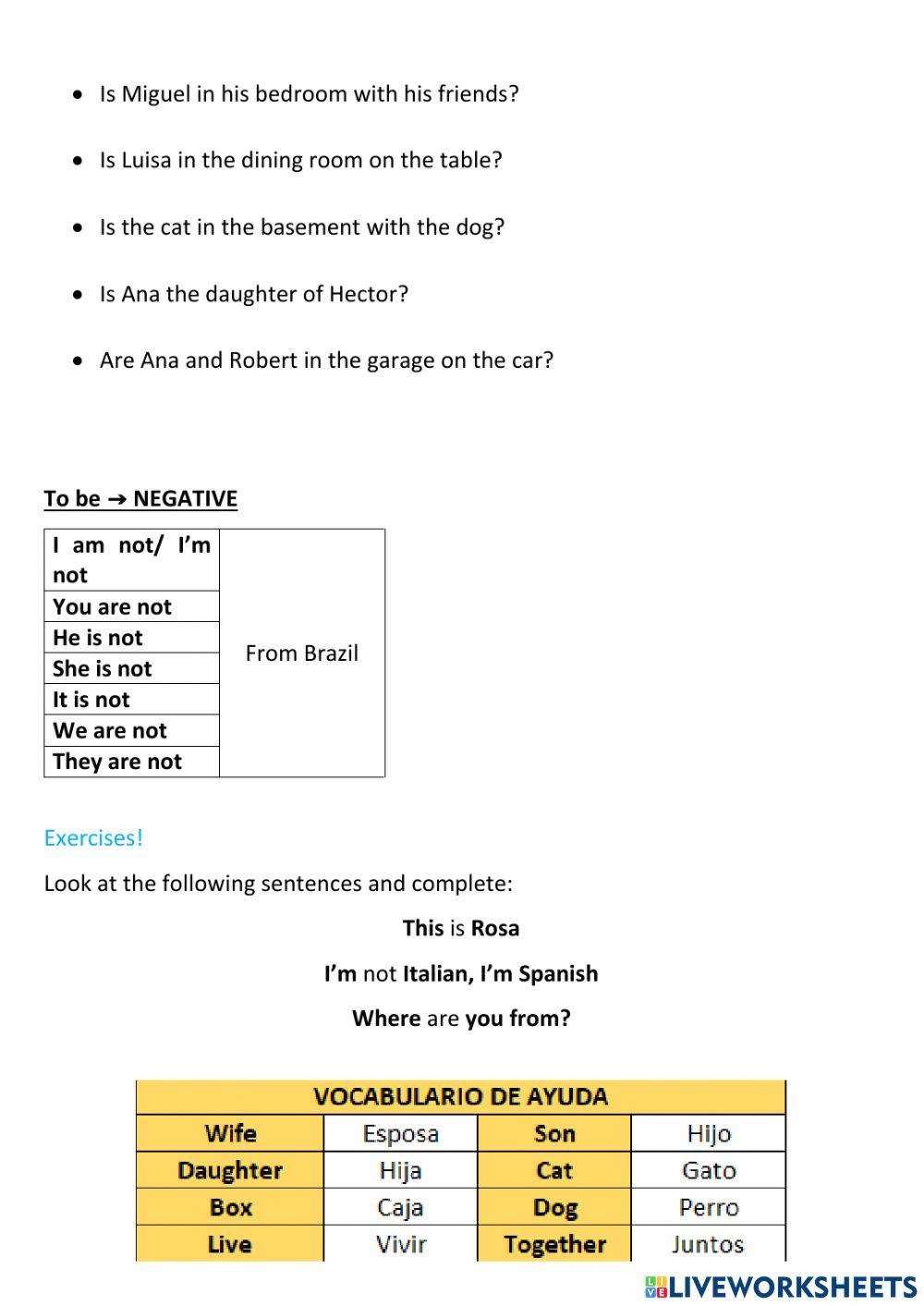 IN-ON-AT, parts of the house, HIS-HER, to be interrogative and negative + exercises