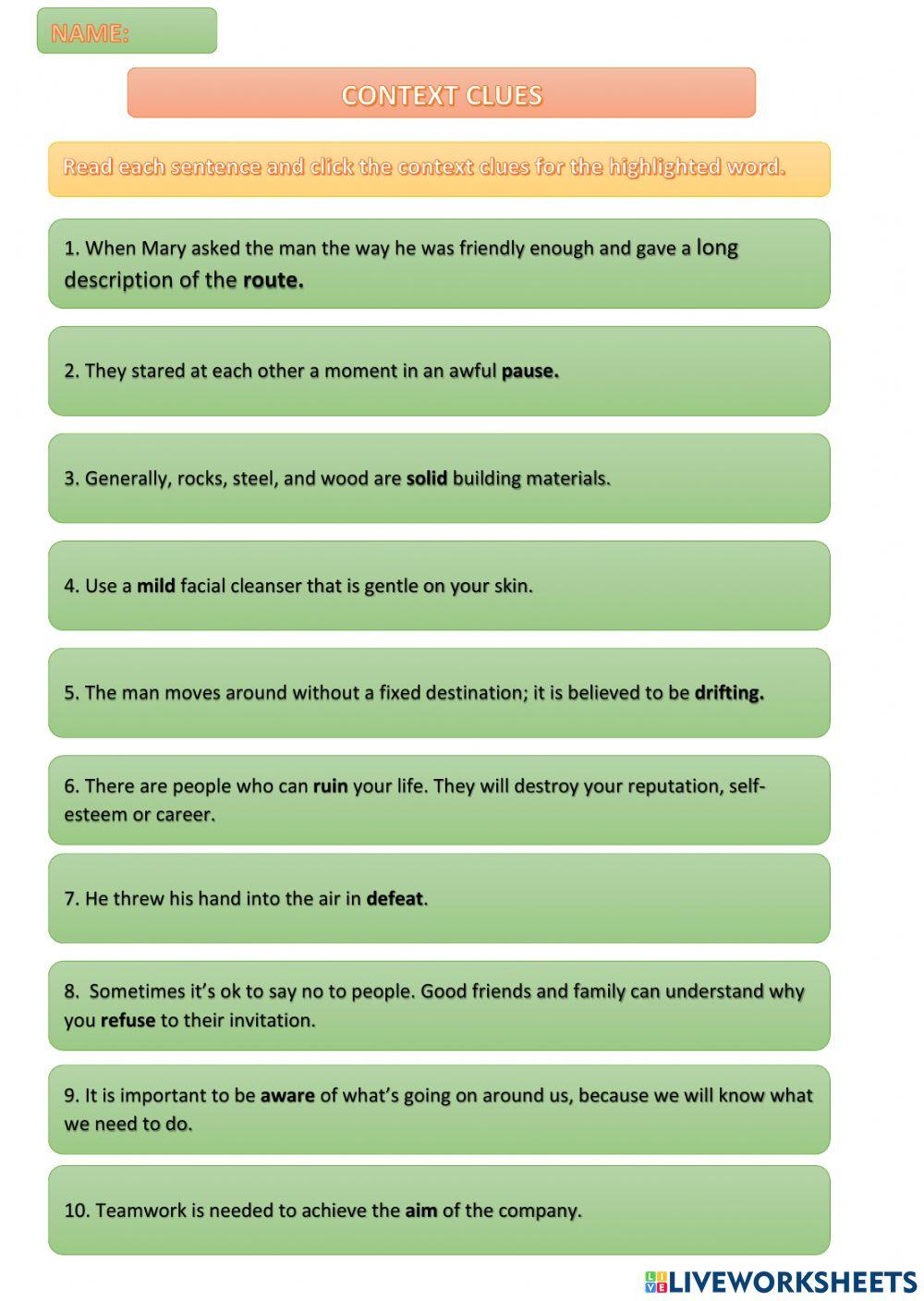 Context Clues online exercise for Pre-elementary | Live Worksheets