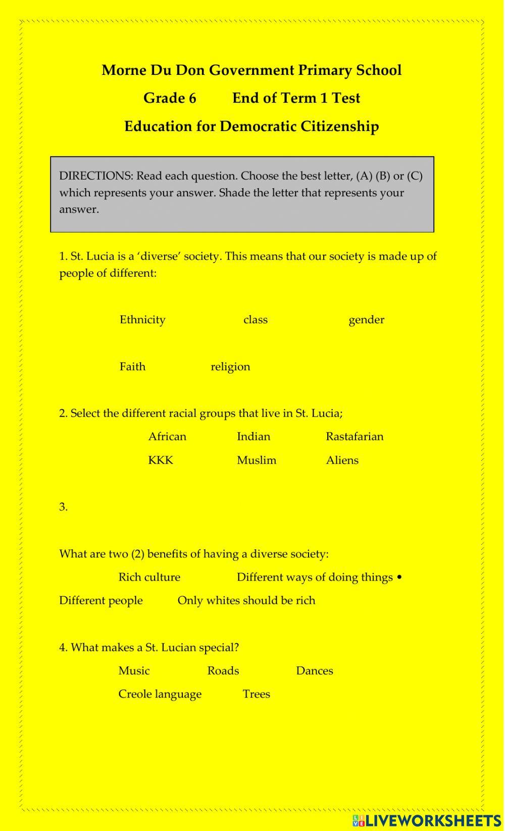 EDC Grade 3 End of Term 1 Assessment