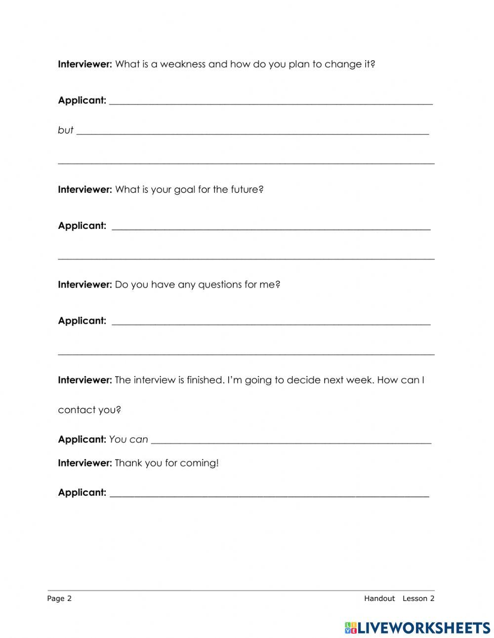 CLB 3 Job Interviews Speaking Test Dialogue online exercise for Live