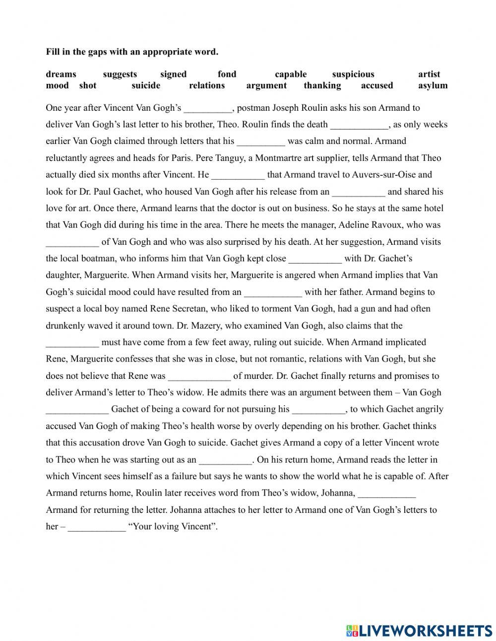 Synopsis of hte Loving Vincent film