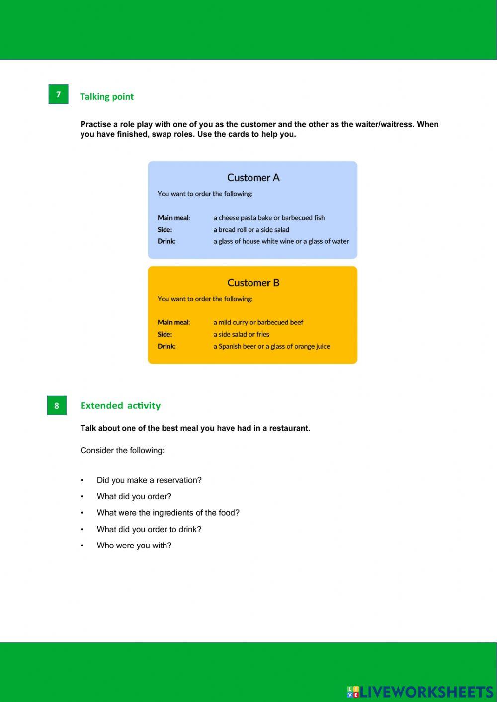 Eating out - a2 listening & vocabulary