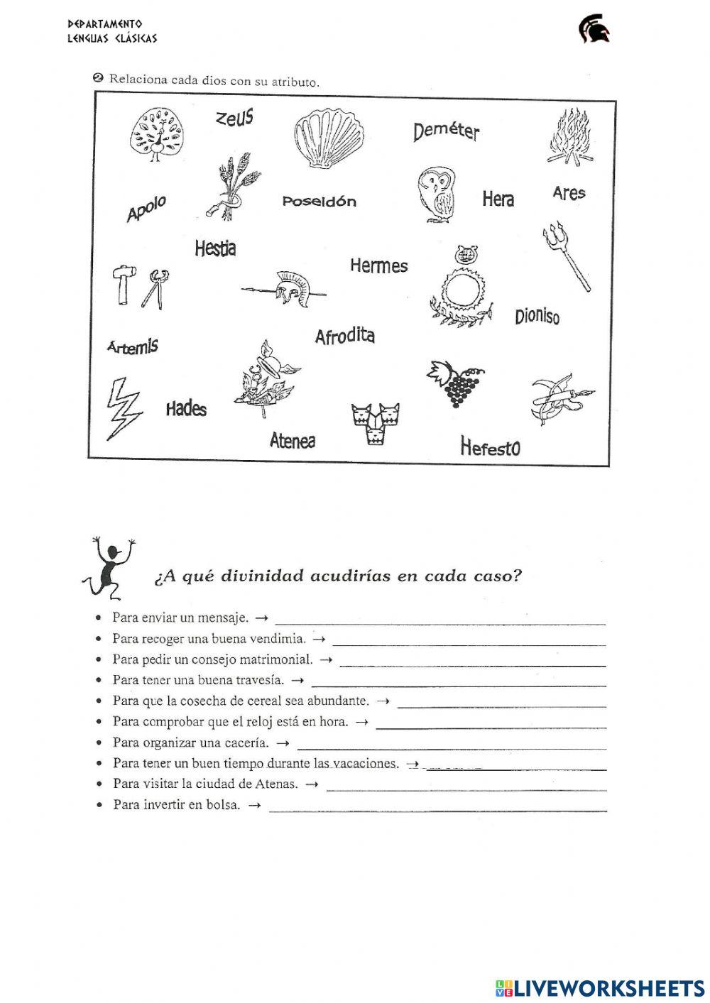 Ficha dioses mitología  grecolatina