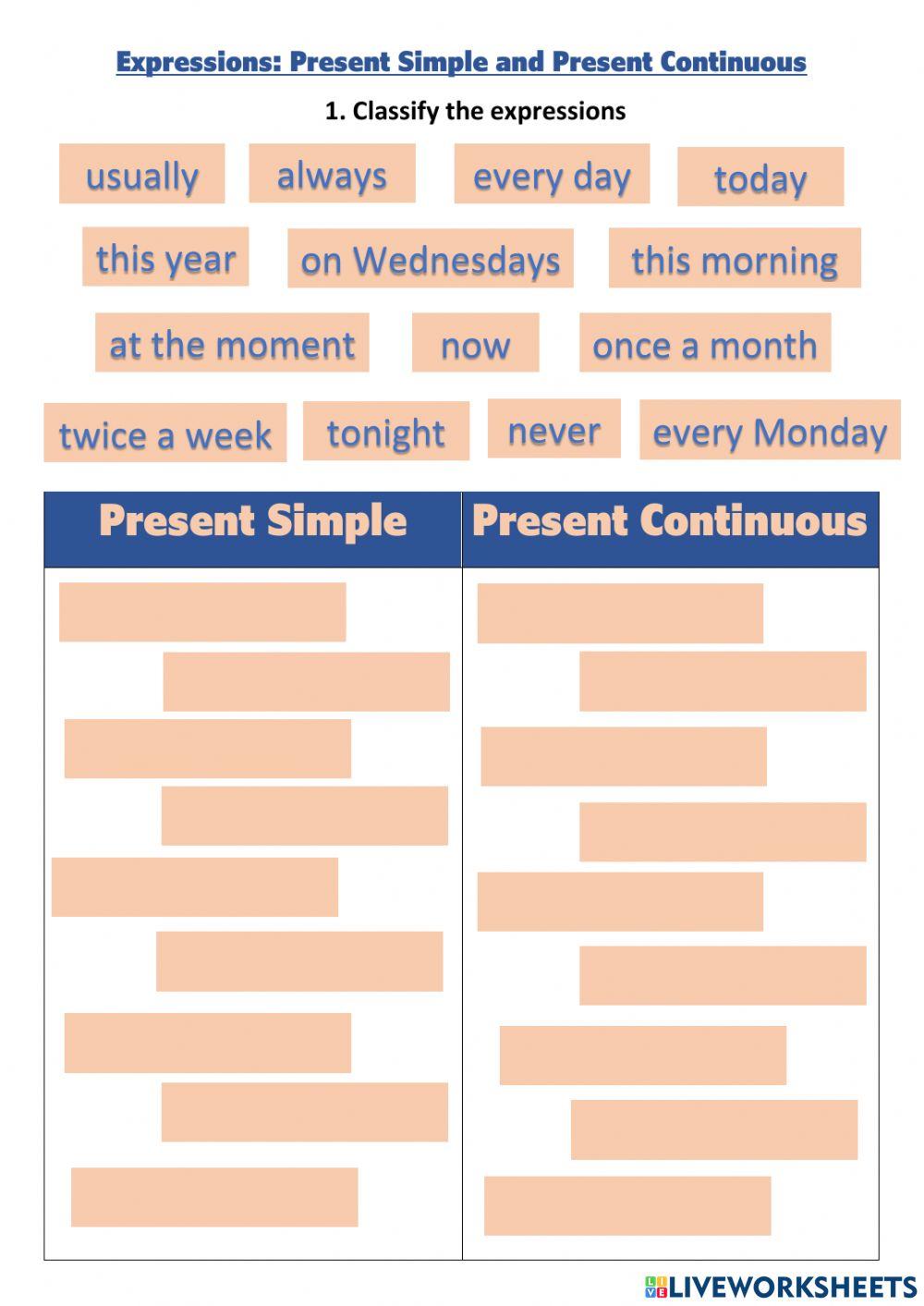 Expressions Present Simple and Present Continuous