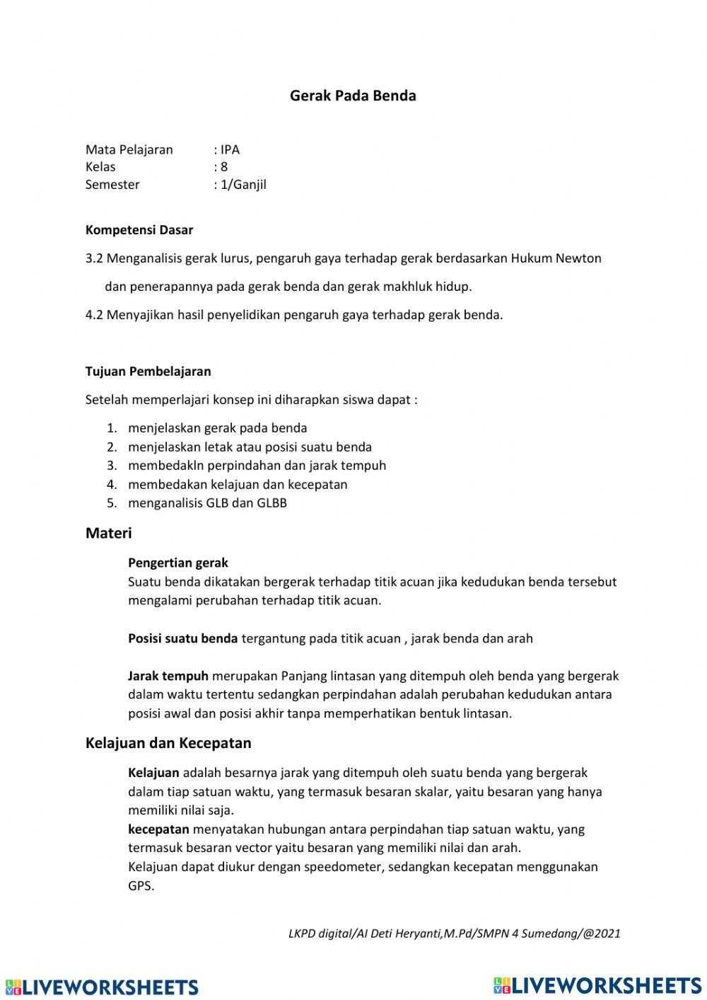 Latihan Soal Gerak Benda