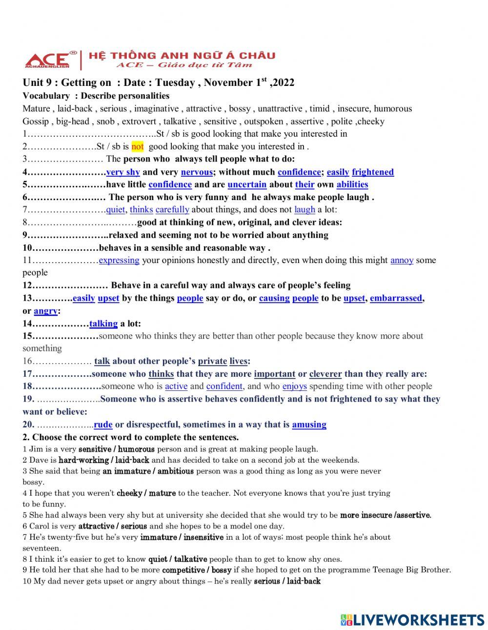 Vocabulary : Unit 9 : Getting on