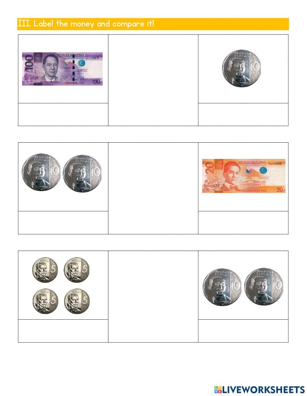 Comparing Money Optional Worksheet