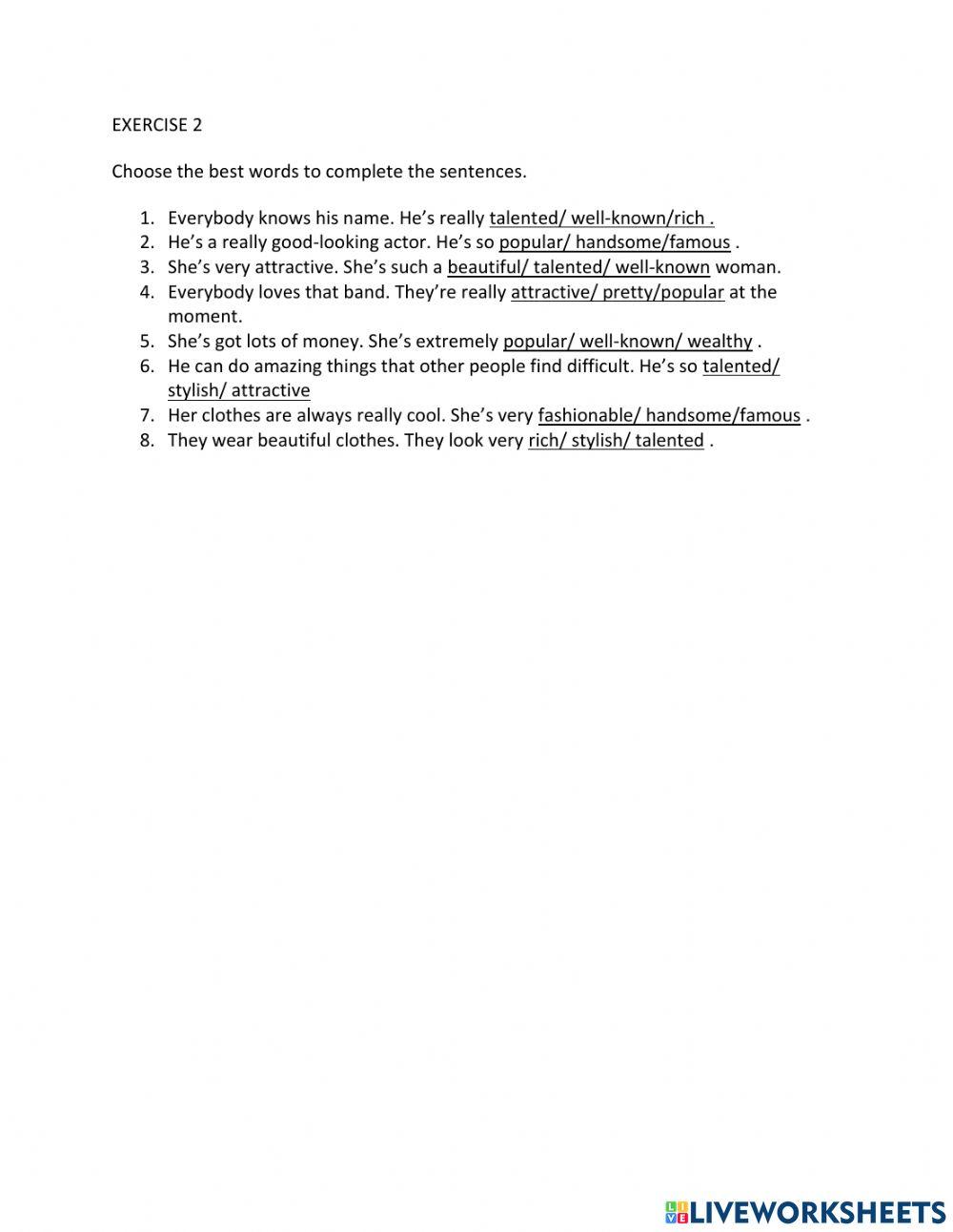 IE1, Unit 7, Vocab & Grammar, Exercise 2