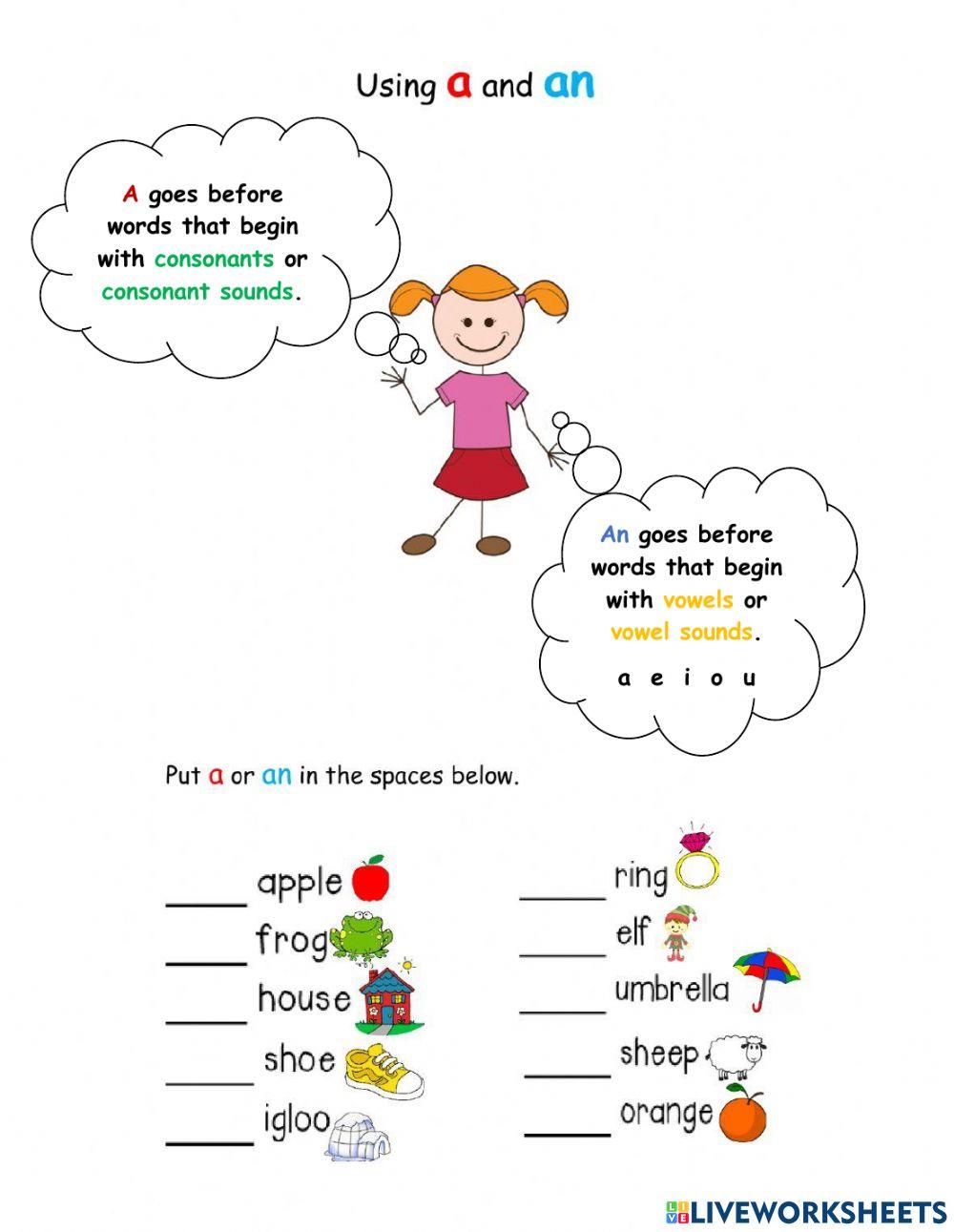 Activity Sheets Using A And An