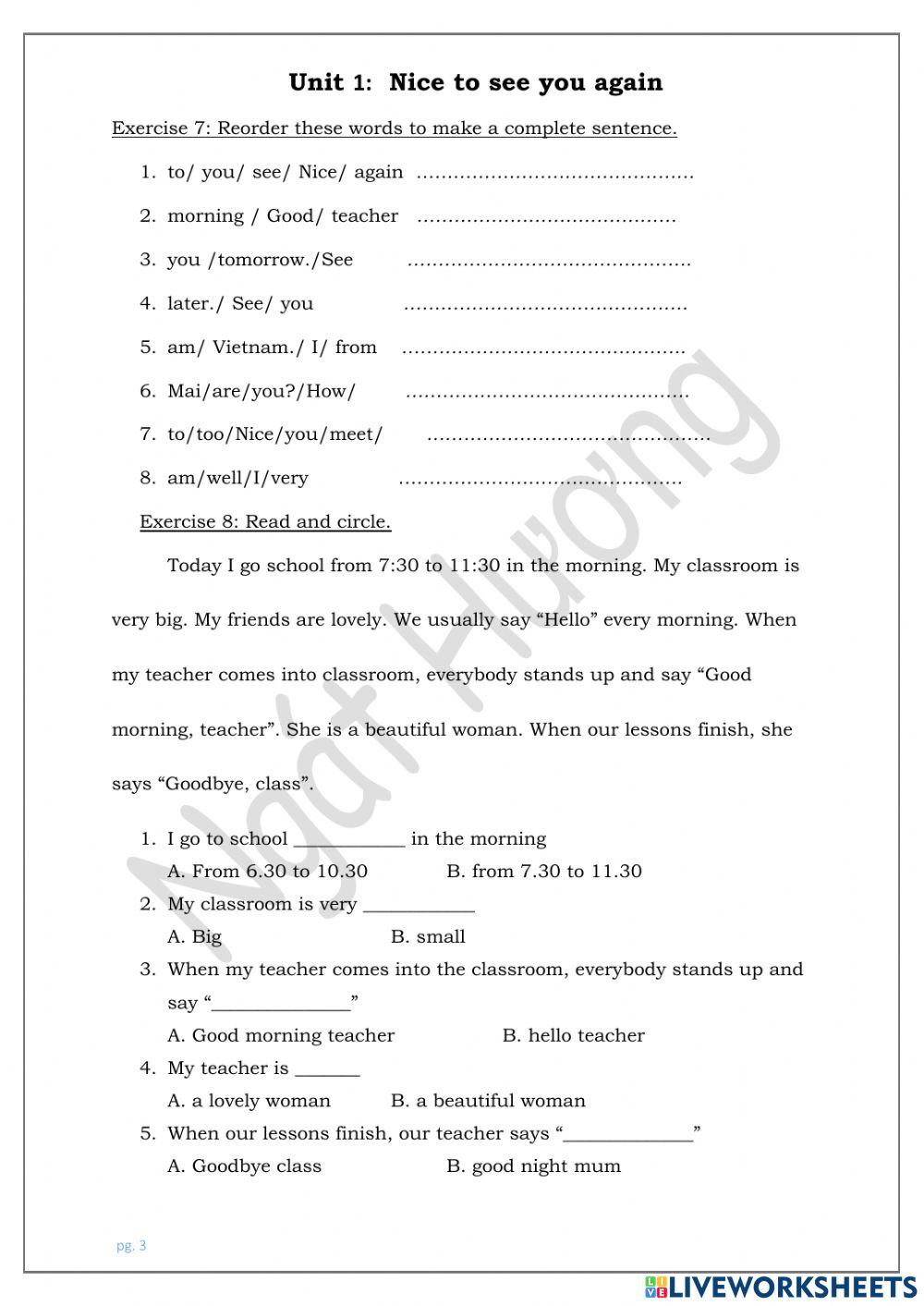 Phiếu bài tập Tiếng Anh 4 - Unit 1 Global success