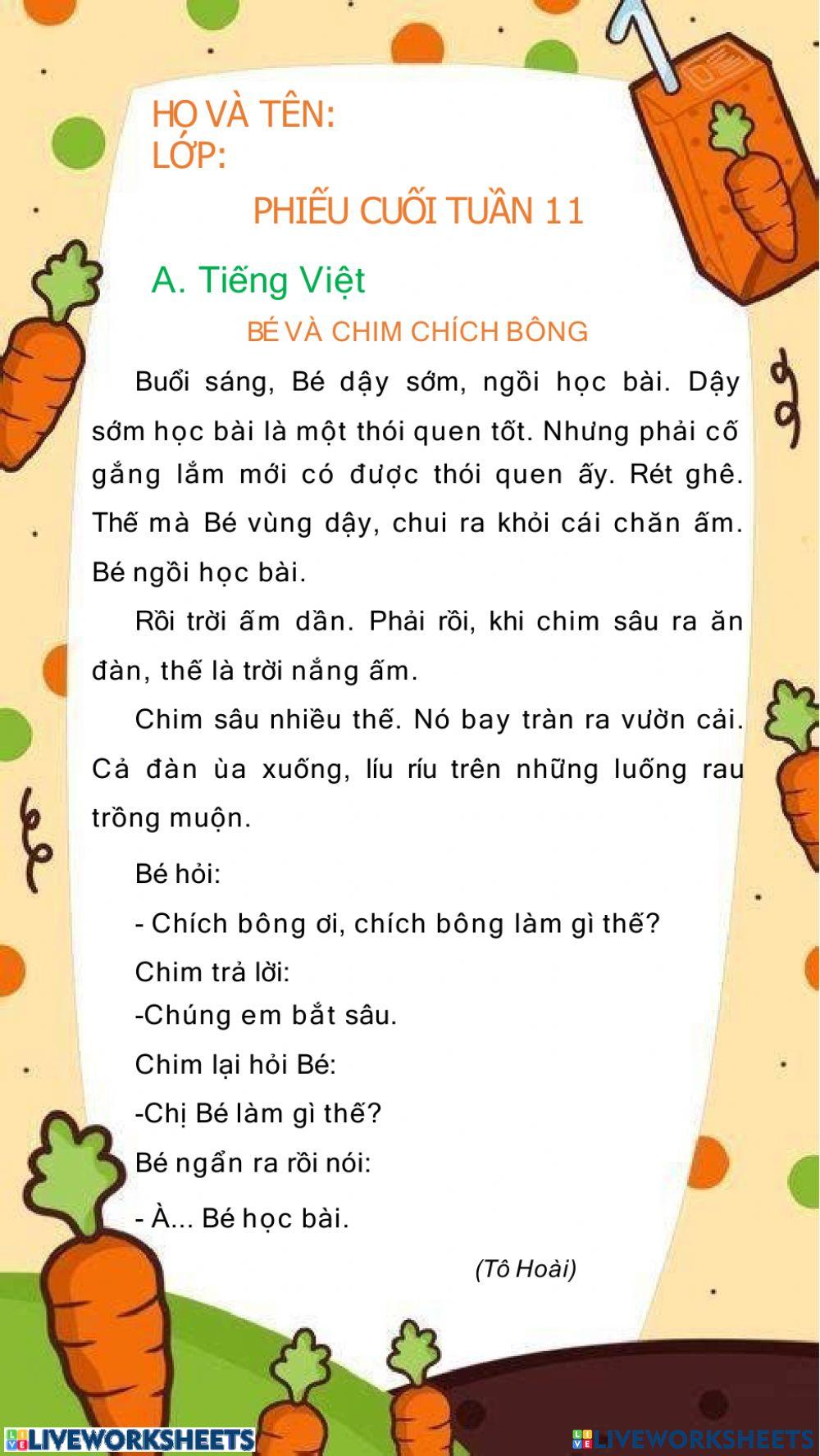 Bài tập TV cuối tuần 11