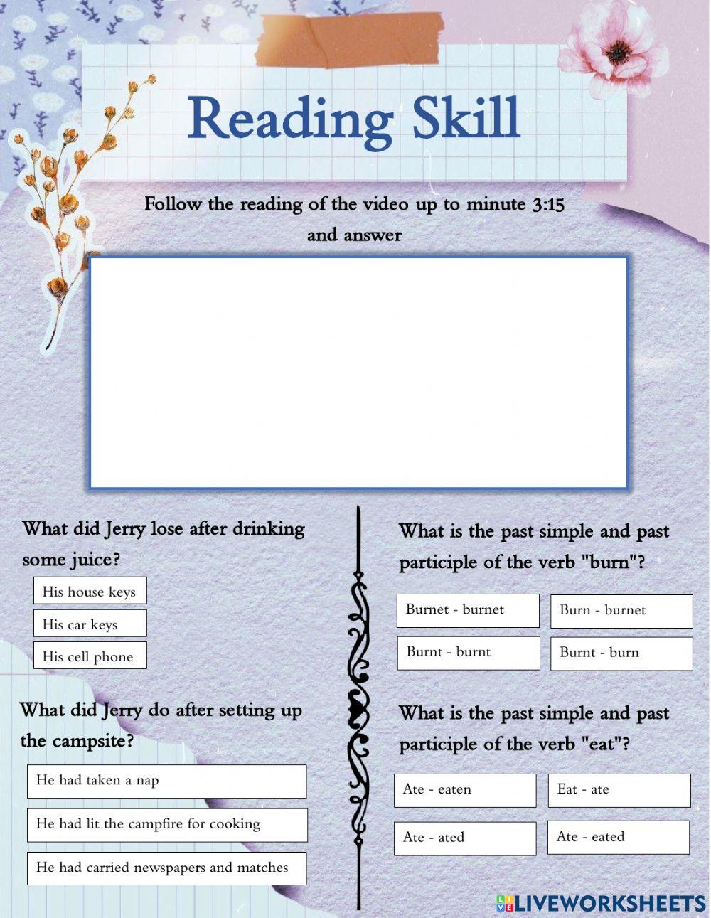 Reading with past simple and participle verbs