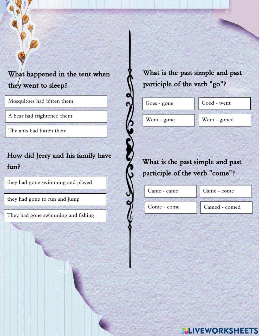 Reading with past simple and participle verbs