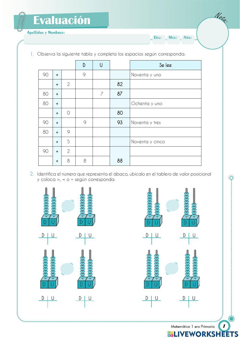 Números del 80 al 99.