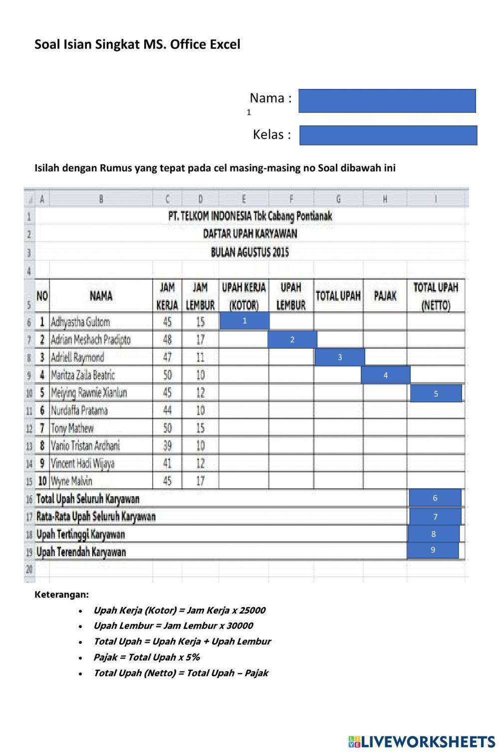Soal Isian Singkat MS. Office Excel