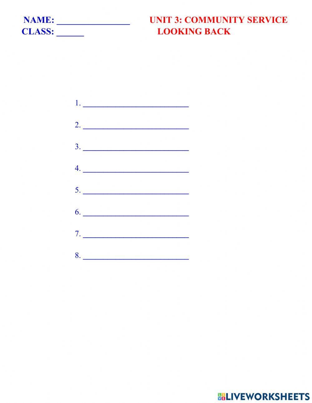 English 7 global unit 3 vocabulary looking back