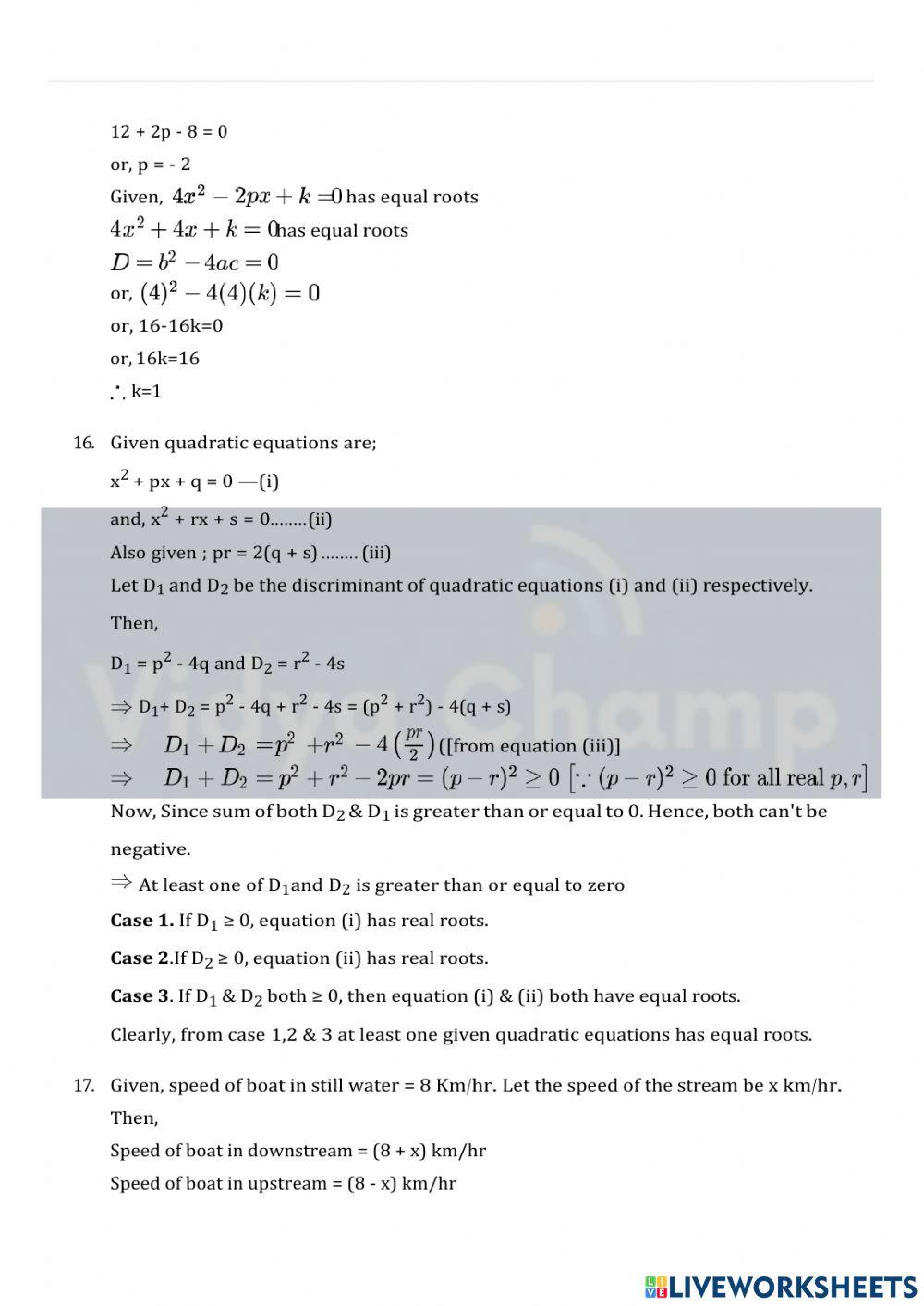 Quadratic equations interactive exercise | Live Worksheets