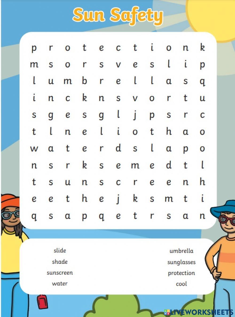 Sun Safety Wordsearch