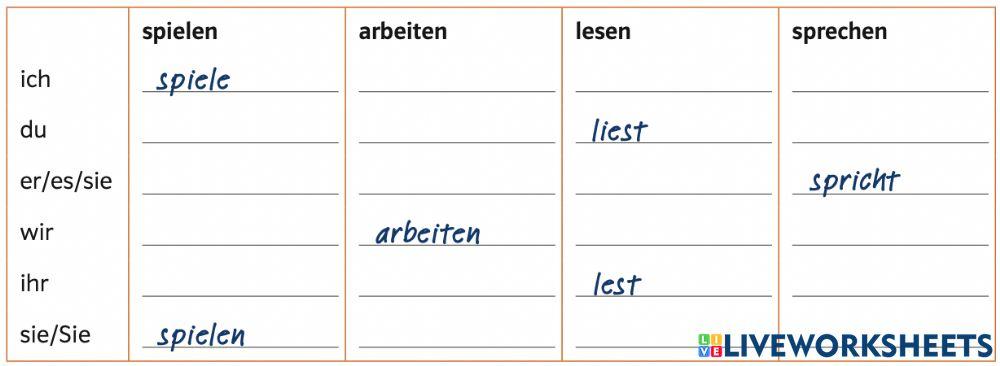 Bitte ergänzen Sie die Tabelle.
