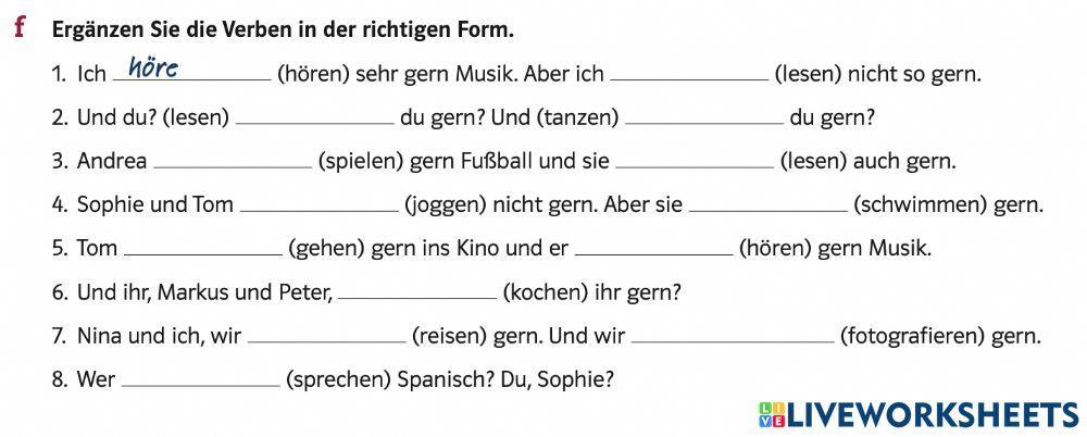 Bitte ergänzen Sie die Verben  in der richtigen Form