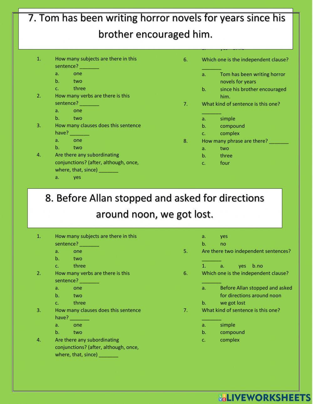Sentences: simple, compound and complex