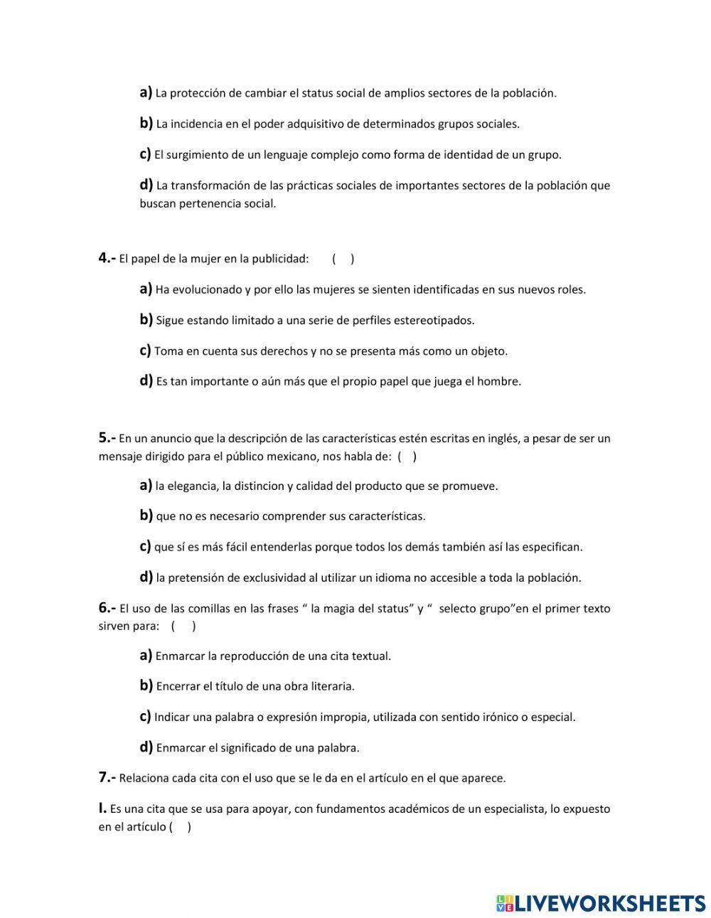 Primer examen de lectura de comprensión.
