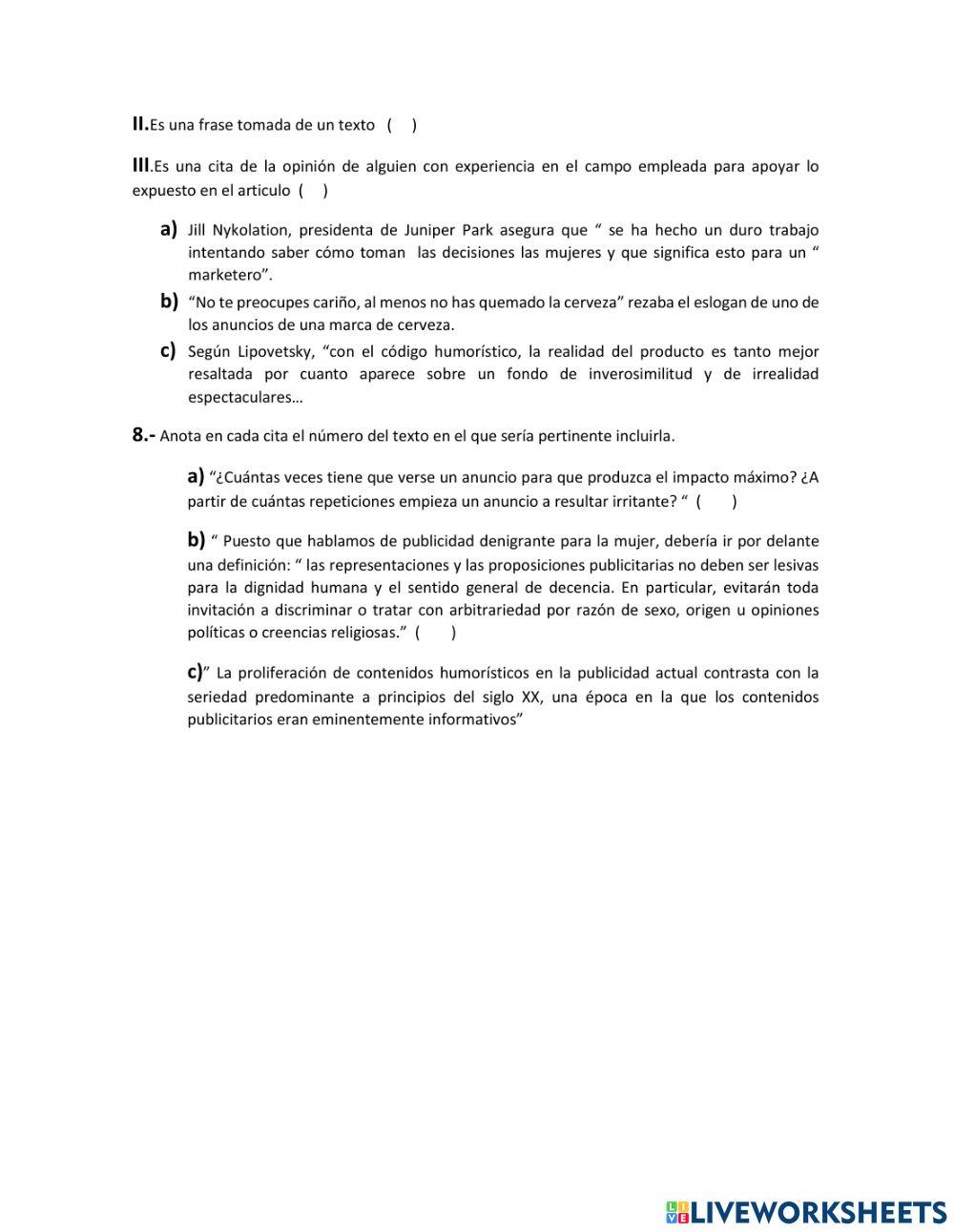 Primer examen de lectura de comprensión.