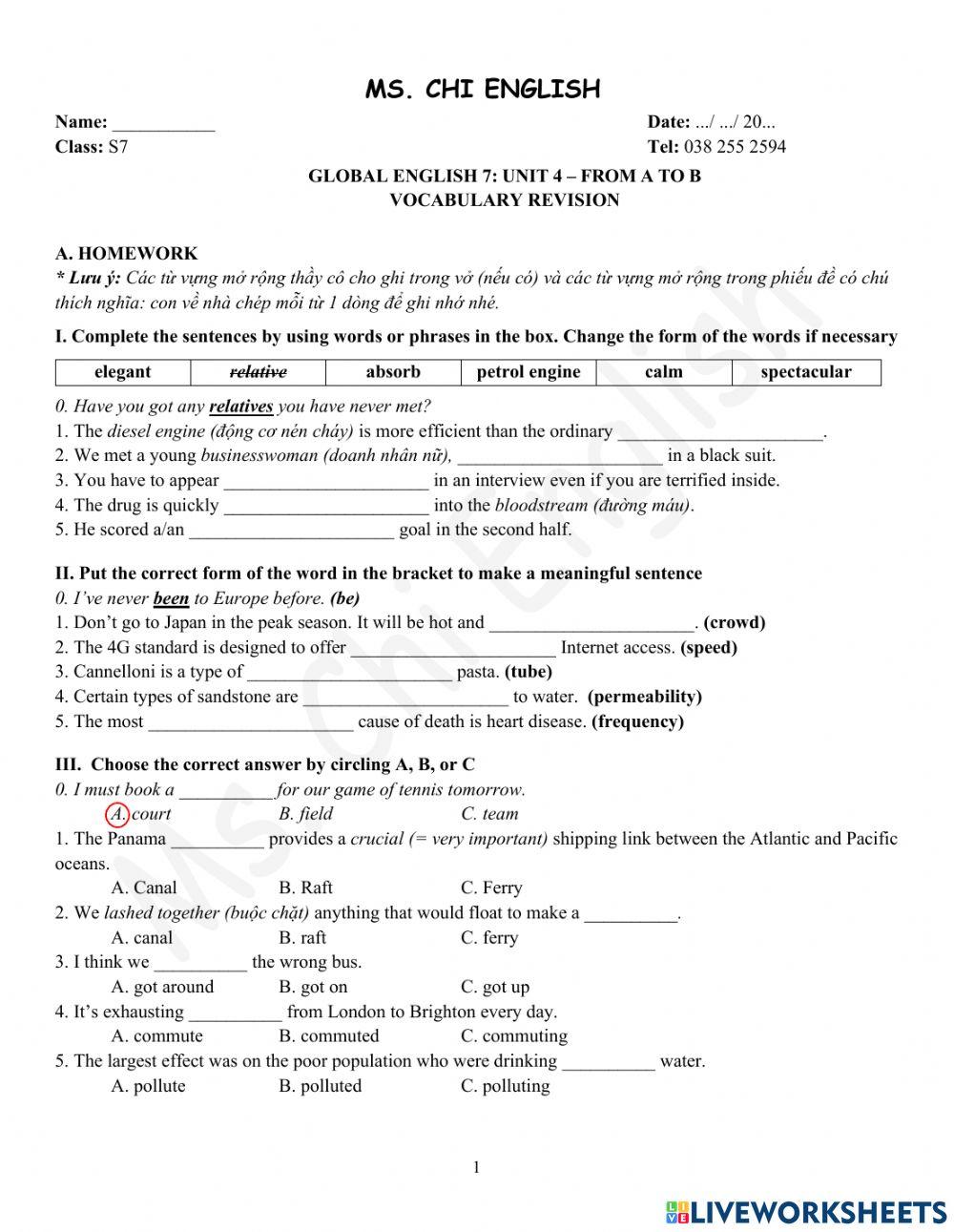 Foreign Teacher - S7 - Week 13 - U4 - Vocabulary revision