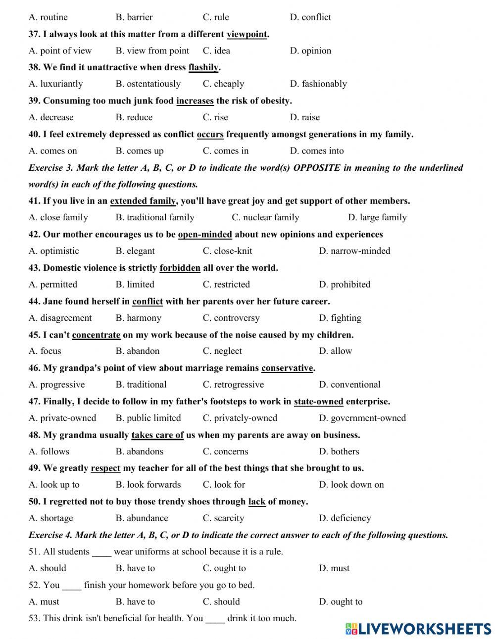 Unit 1 the generation gap online exercise for live worksheets