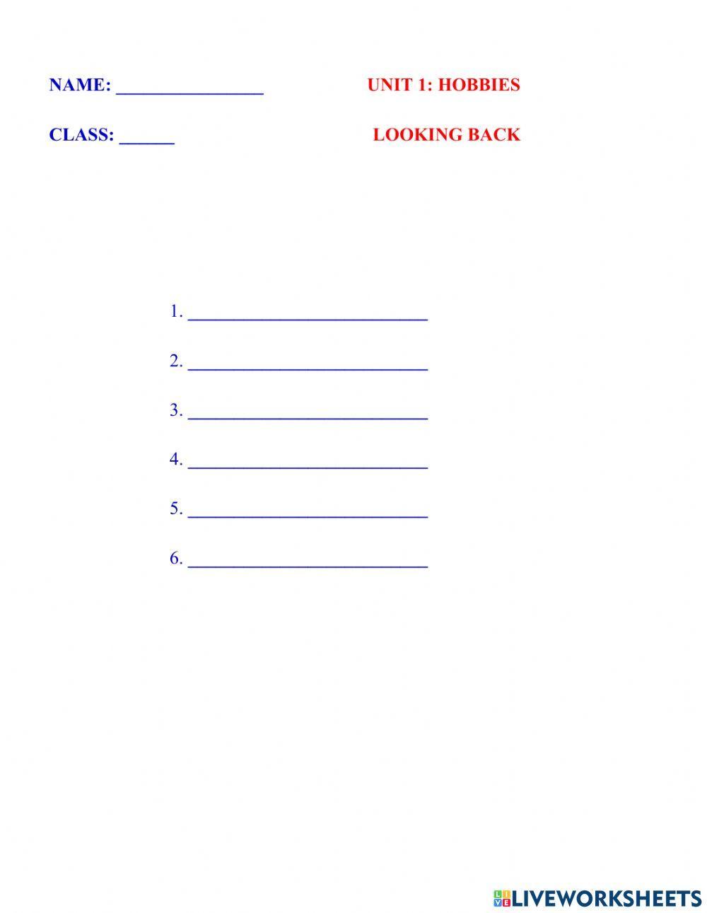 English 7 global unit 1 vocabuary looking back