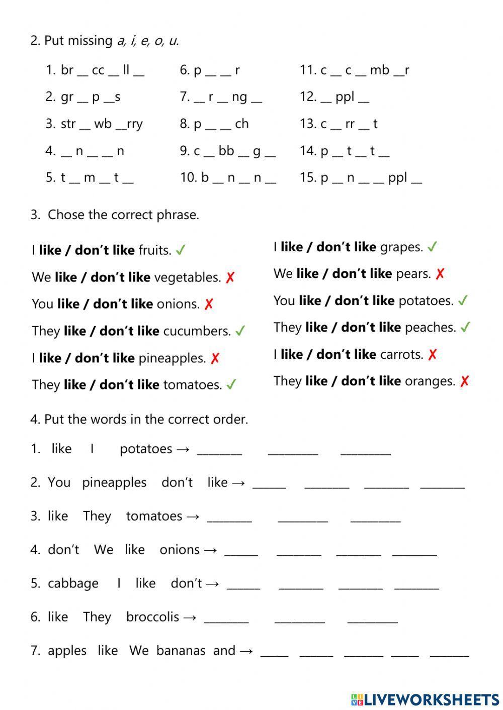 Fruits and vegetables