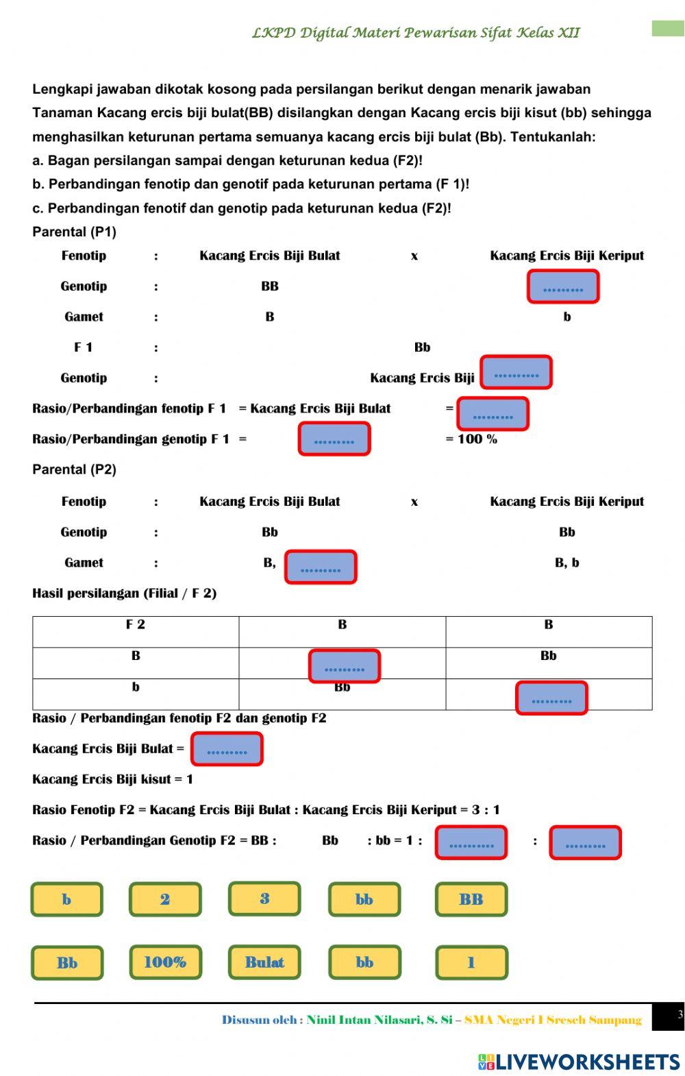 LKPD Online (Pewarisan Sifat Hukum Mendel I dan II)