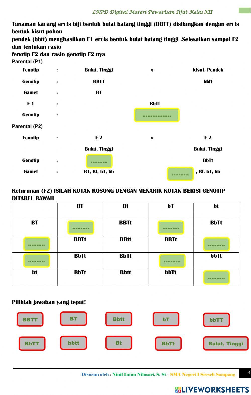 LKPD Online (Pewarisan Sifat Hukum Mendel I dan II)
