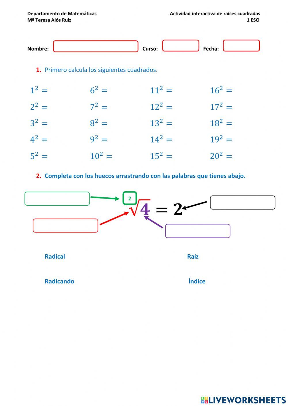 Raíz cuadrada exacta y entera