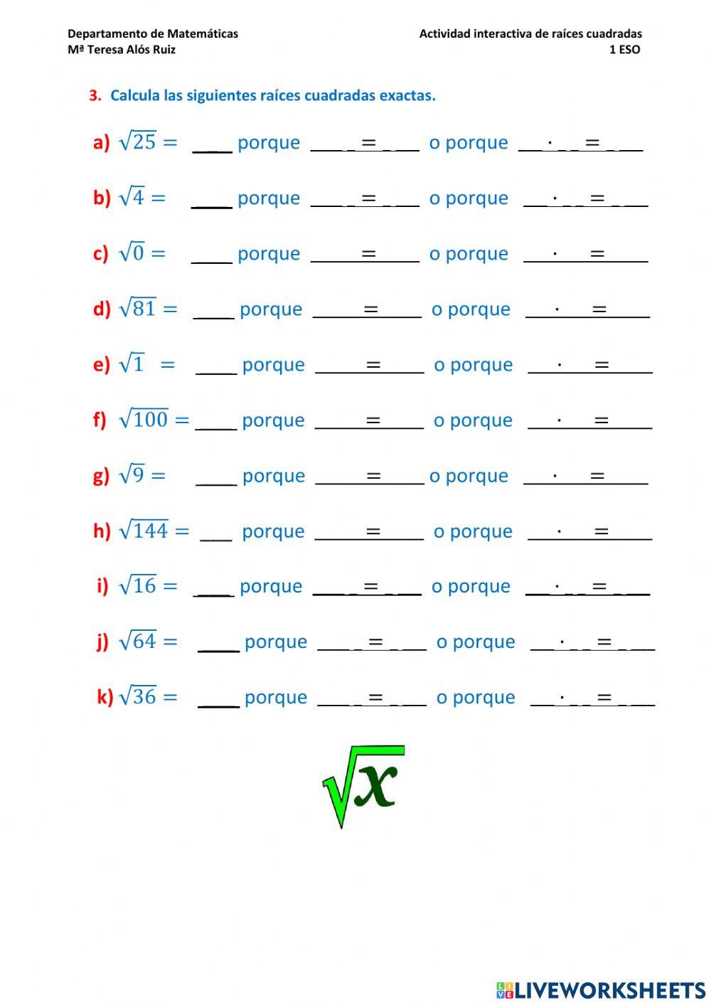 Raíz cuadrada exacta y entera