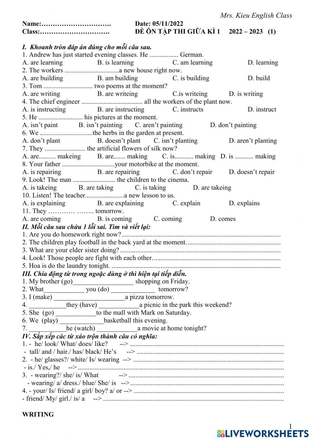 Ôn thi giữa  kì 1 tiếng anh 6 smart world