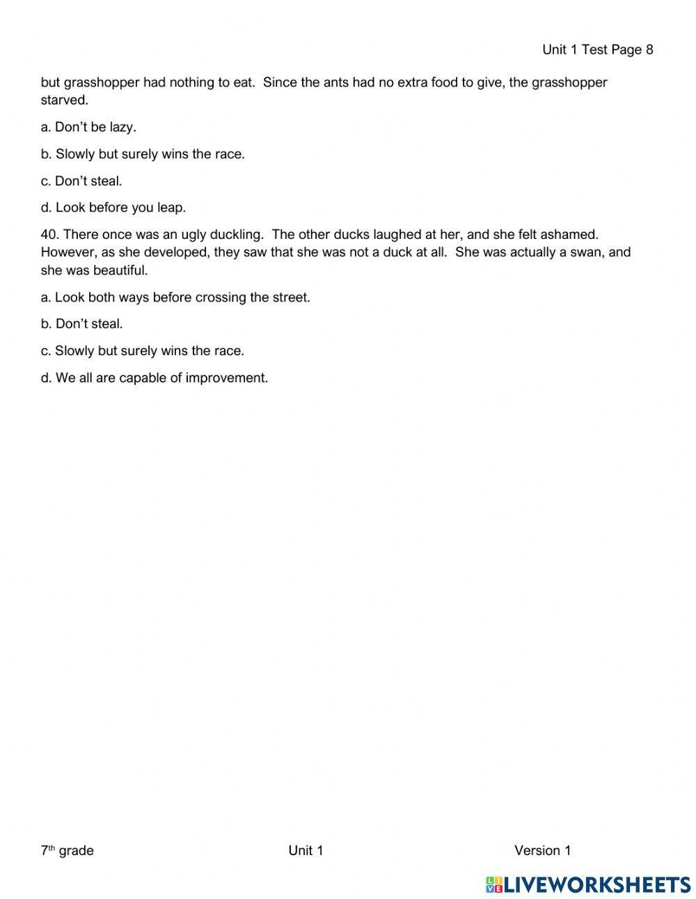 Unit 1 test 7th grade