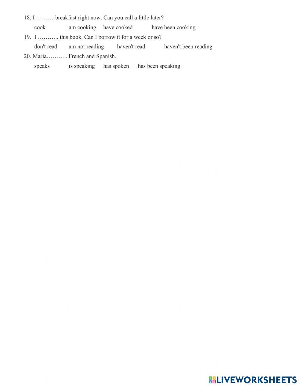 F1 Revision of Present tenses 1