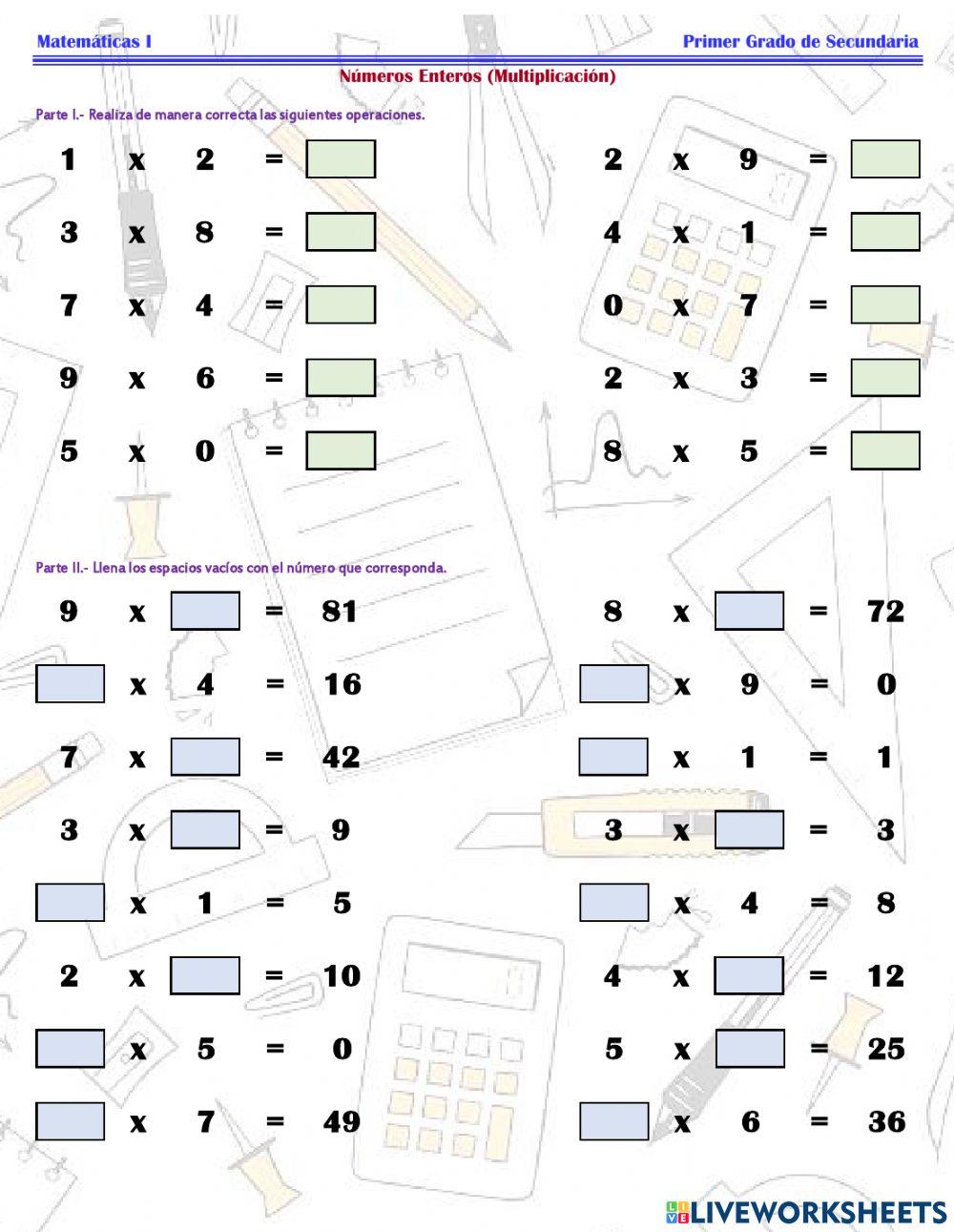 ESG127 Matemáticas 1 - Números Enteros (Multiplicación) -