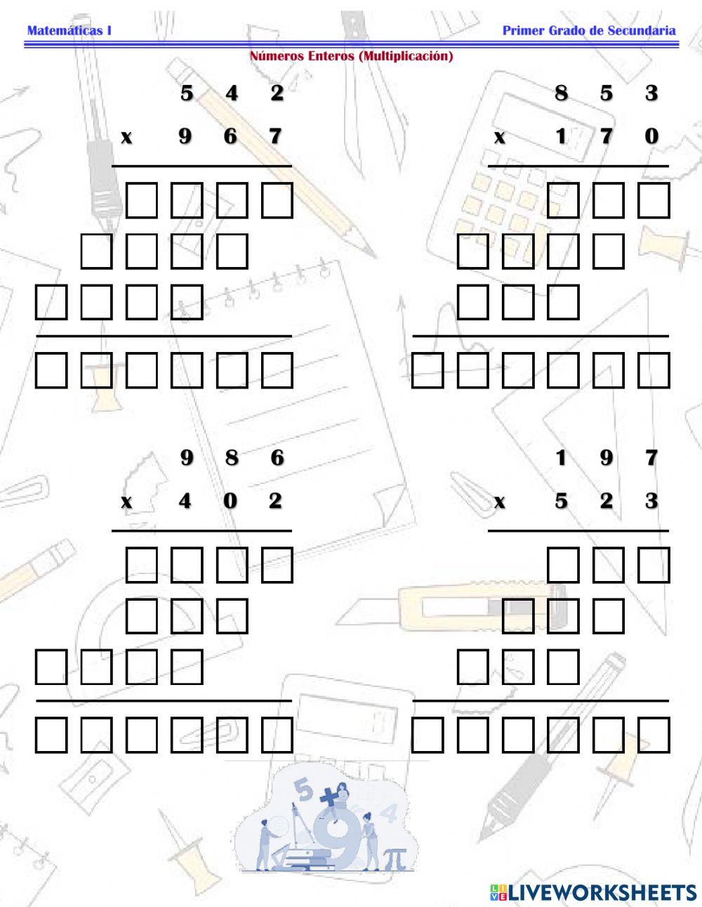 ESG127 Matemáticas 1 - Números Enteros (Multiplicación) -