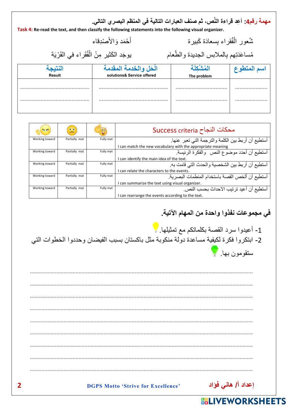العمل التطوعي- نص سردي- متوسط