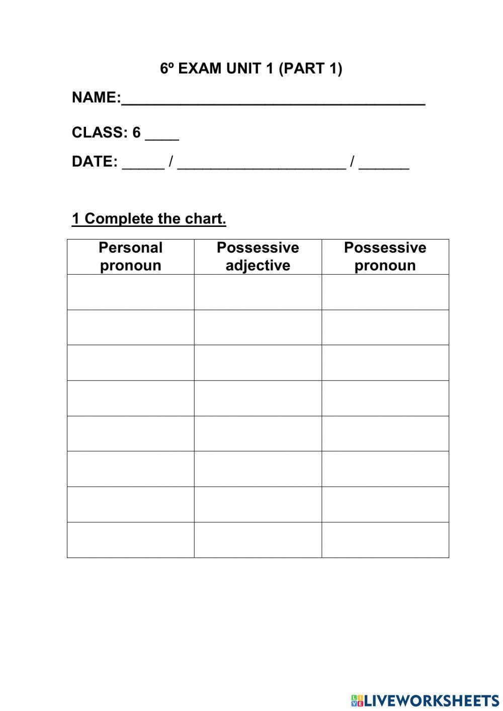 6º EXAM UNIT 1 (part 1)