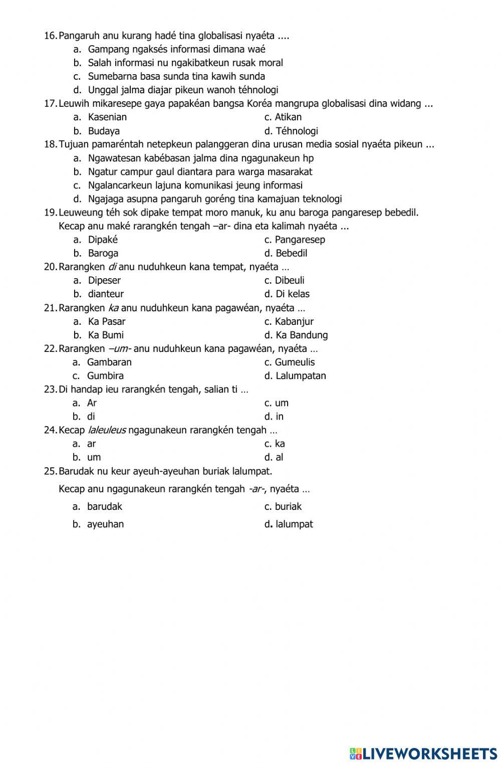 Latihan Bahasa sunda kelas 6 smt 1